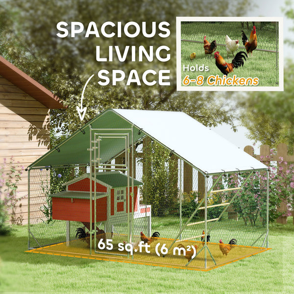 Large metal chicken coop with waterproof and UV-resistant cover