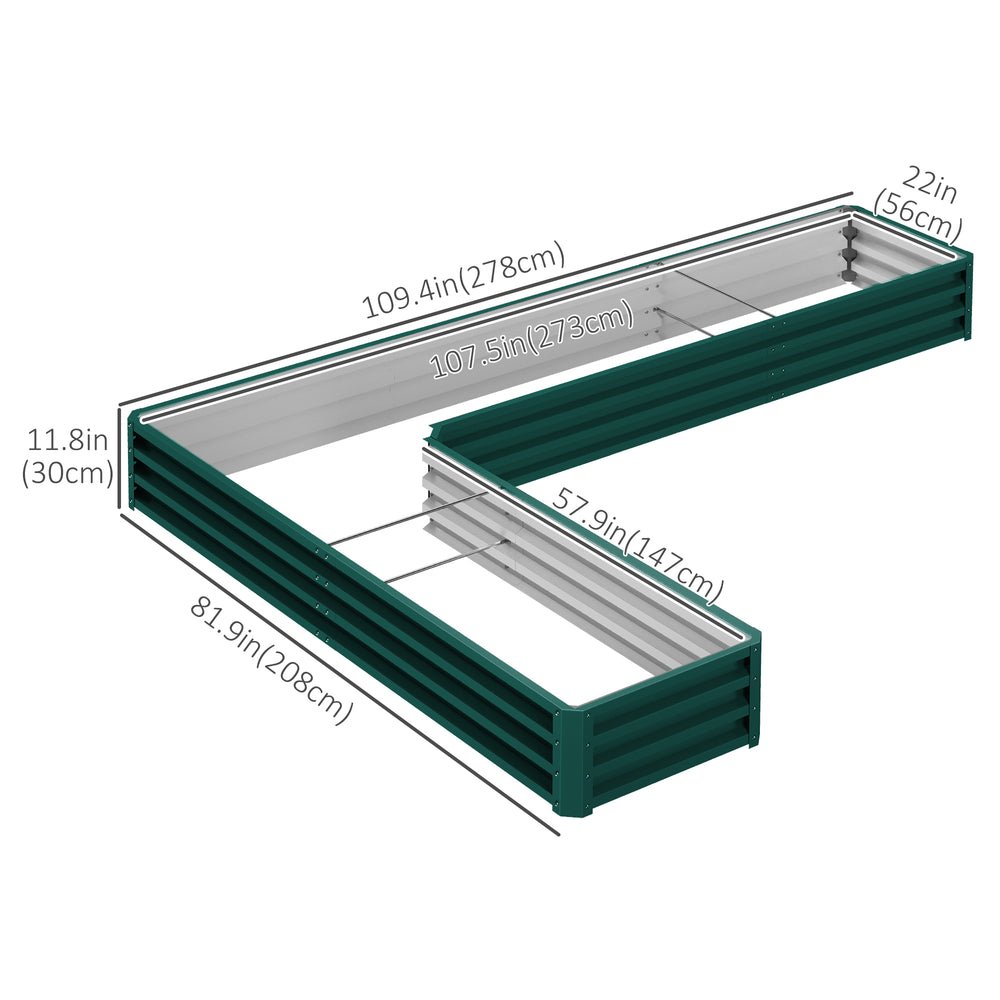 Raised galvanized steel planter with vegetable stakes, green