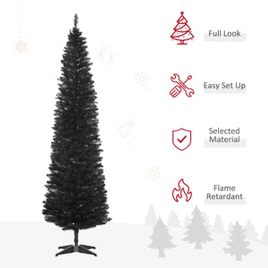 7ft Black Pencil Shaped Artificial Christmas Tree