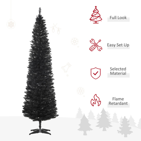 7ft Black Pencil Shaped Artificial Christmas Tree
