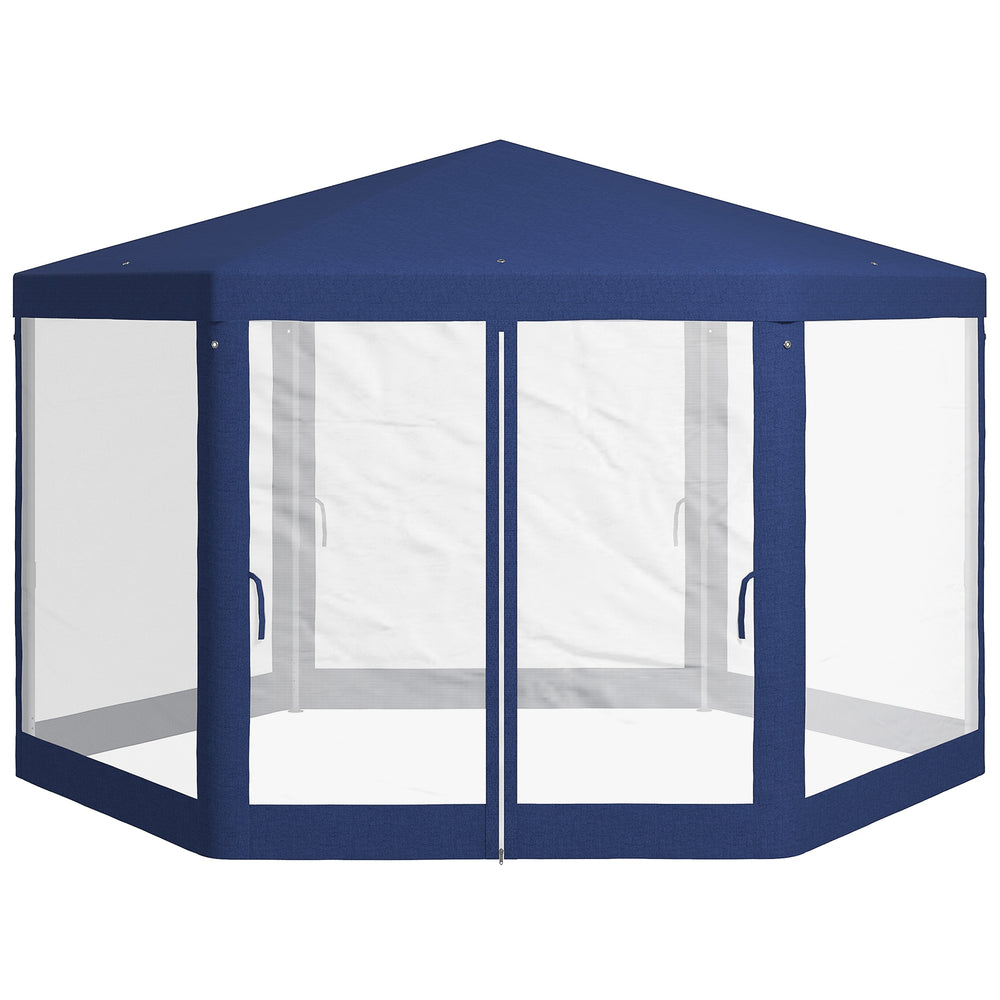 Hexagon Party Tent, Patio Gazebo with Netting Mesh, Blue
