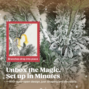 Decorative 7ft artificial snow-covered Christmas tree, easy assembly