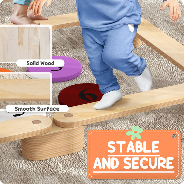 6 Piece Wooden Balance Beam for Kids