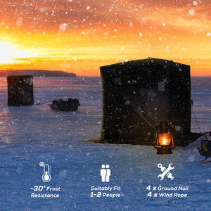 Ice fishing shelter for 2 people, foldable and collapsible, with carry bag, black