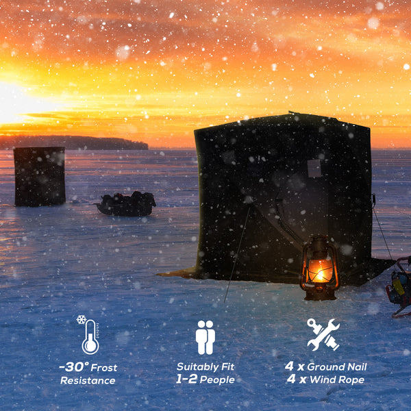 Ice fishing shelter for 2 people, foldable and collapsible, with carry bag, black