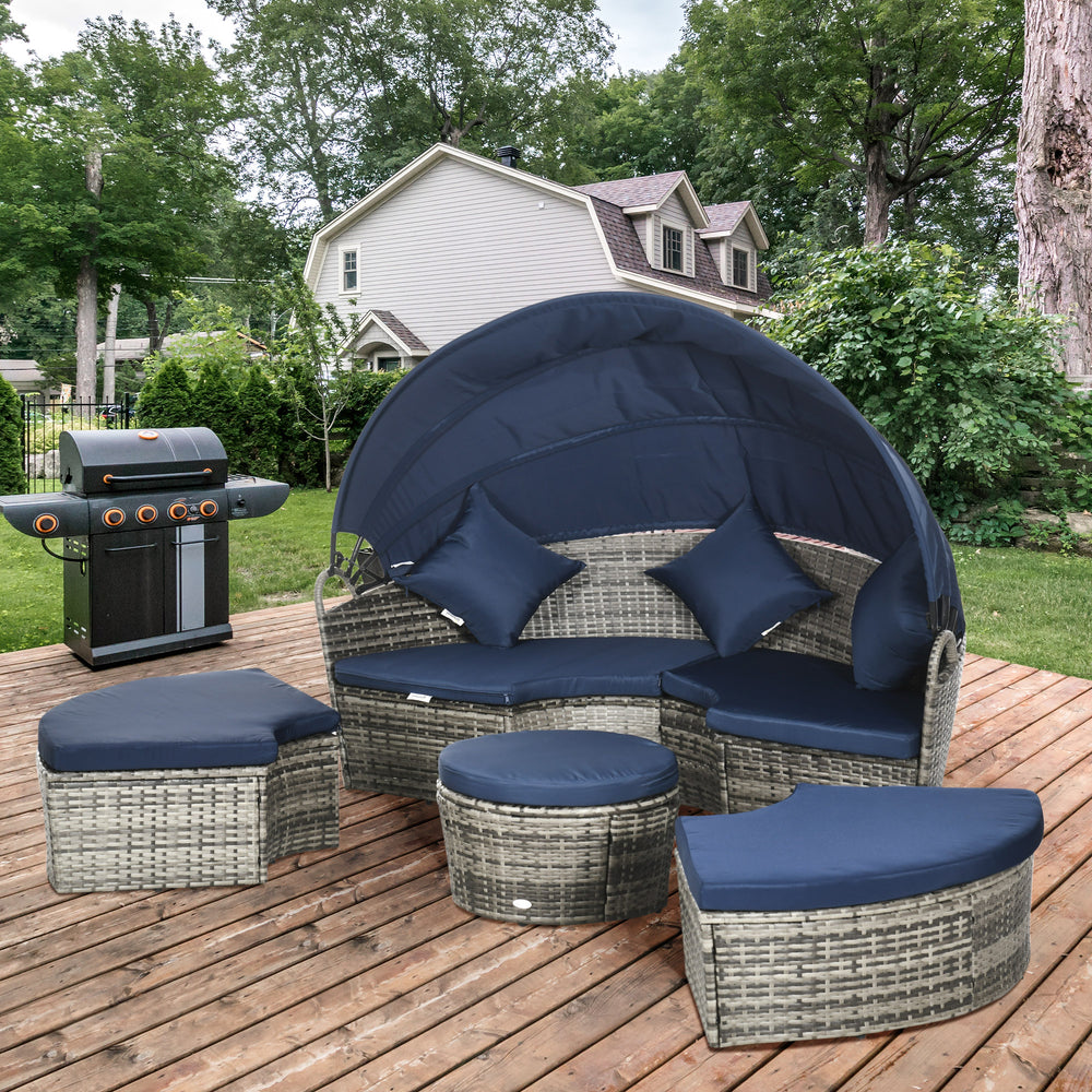 4-piece garden sofa bed with retractable canopy, dark blue