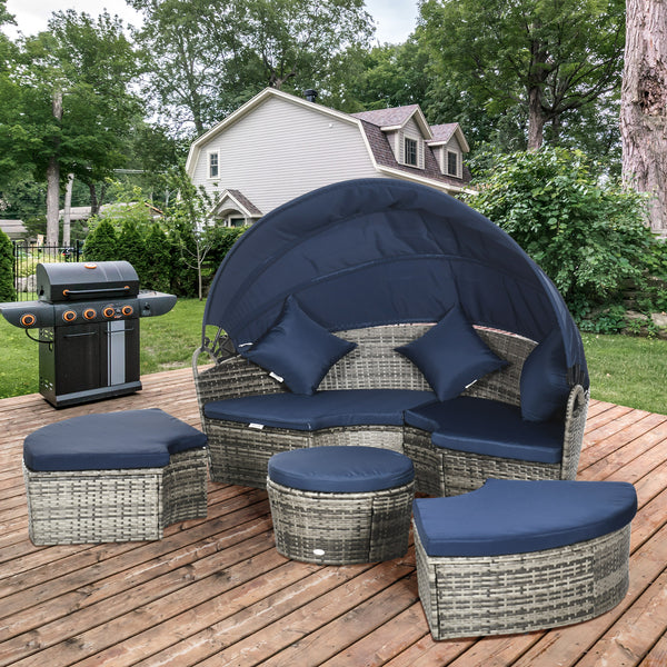 4-piece garden sofa bed with retractable canopy, dark blue