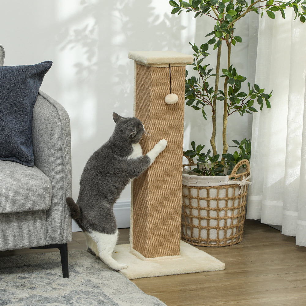 81cm High Cat Tree, Scratching Post with Hanging Ball and Soft Plush, Beige