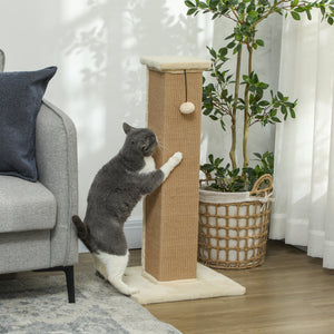 81cm High Cat Tree, Scratching Post with Hanging Ball and Soft Plush, Beige