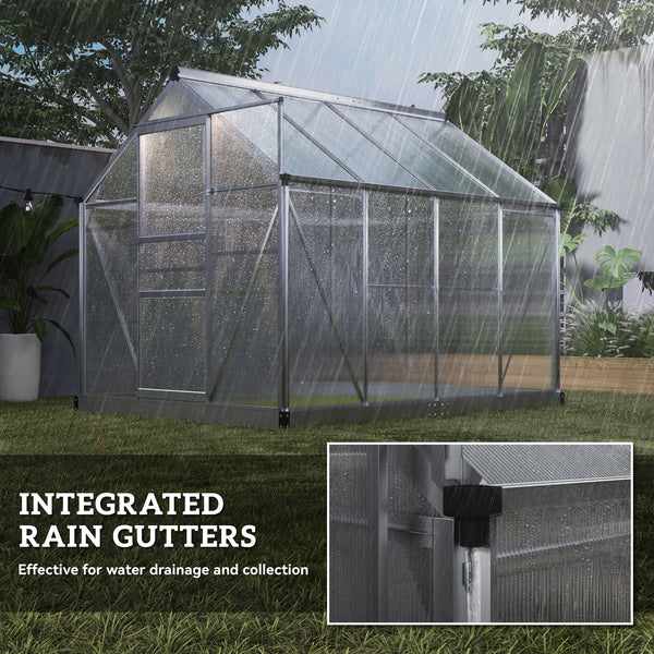 Greenhouse with gutter, ventilation and sliding door, silver