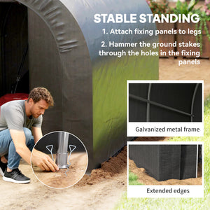 Heavy-duty and portable 6 x 8 galvanized steel motorcycle garden shed, black