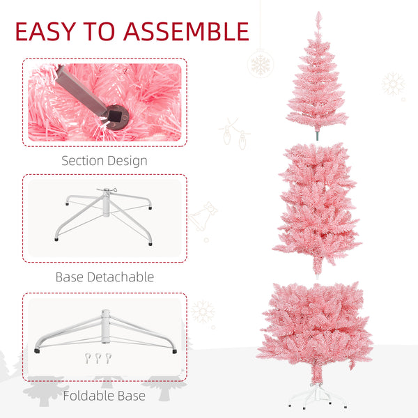 7ft Tall Pink Artificial Christmas Tree with 687 Branches and Steel Base