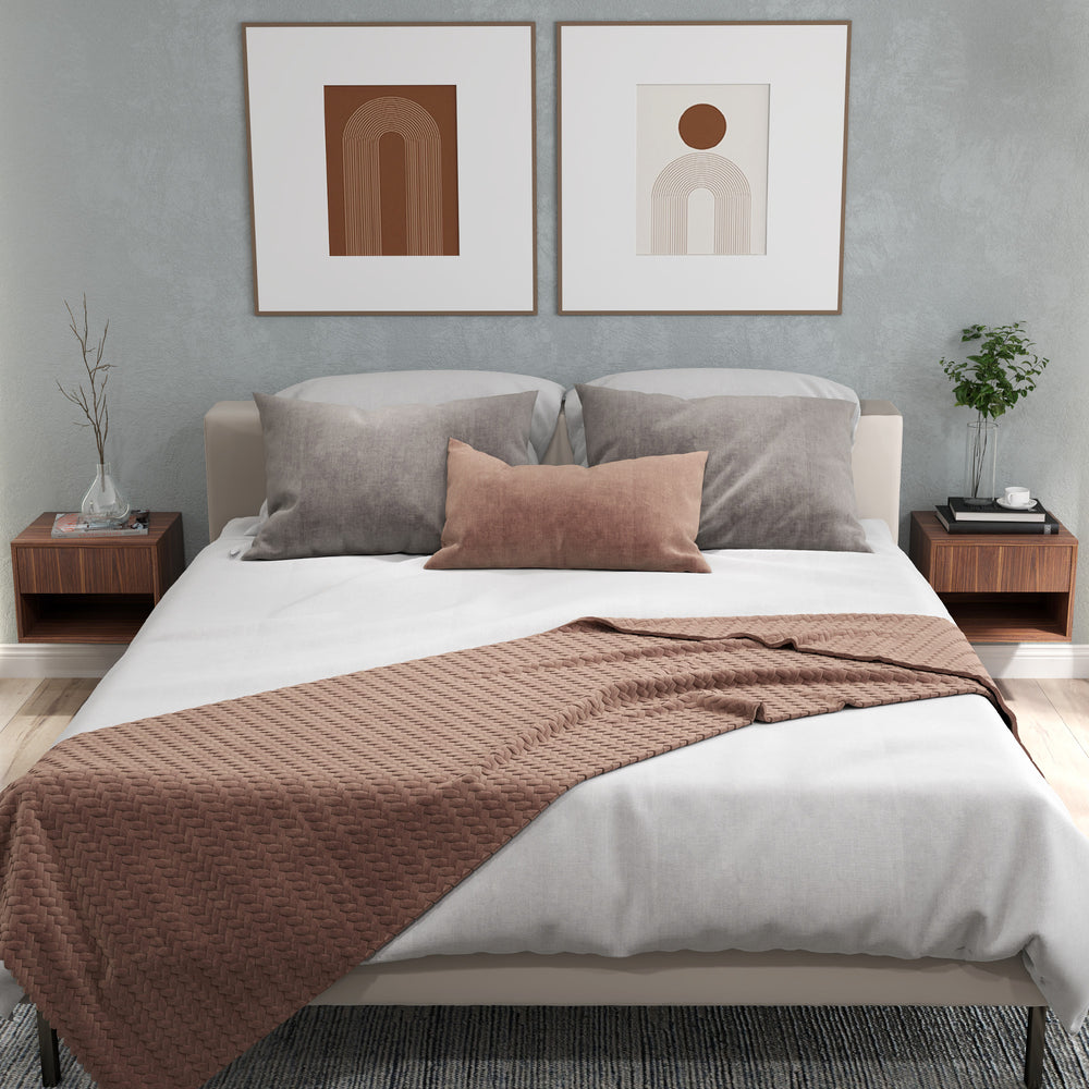 Set of 2 floating bedside tables with drawer, brown