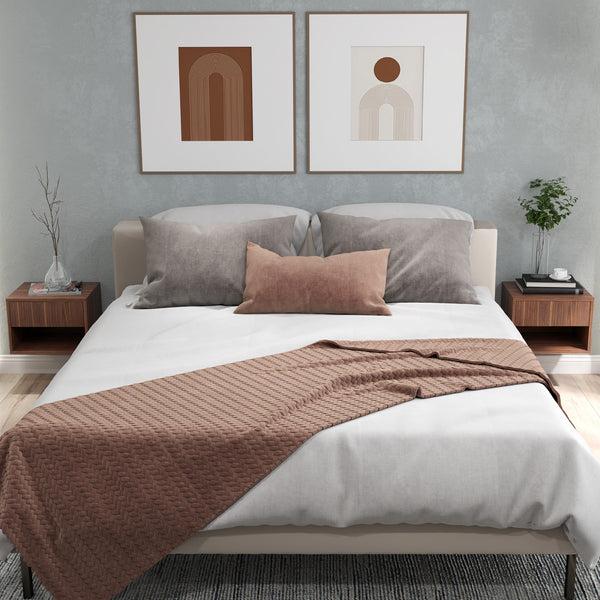 Set of 2 floating bedside tables with drawer, brown