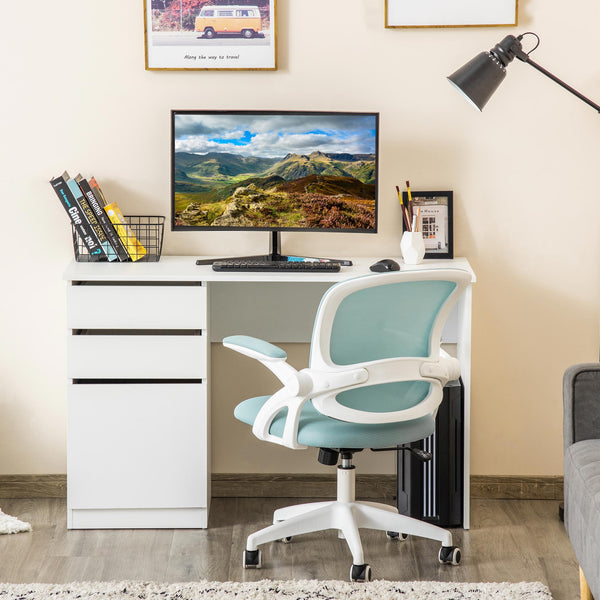 Modern Computer Desk with Storage Drawer and Cabinet, White