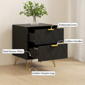Modern bedside table with 2 drawers for bedroom, black