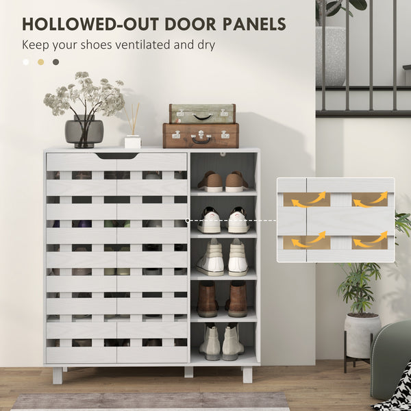 21 Pair Shoe Storage Cabinet with 5-Tier Double Door Cabinet and 5-Tier Open Shelves, White