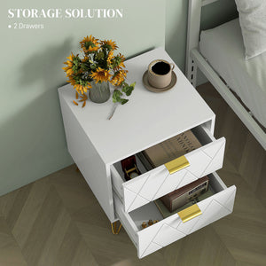 Modern bedside table with 2 drawers, white
