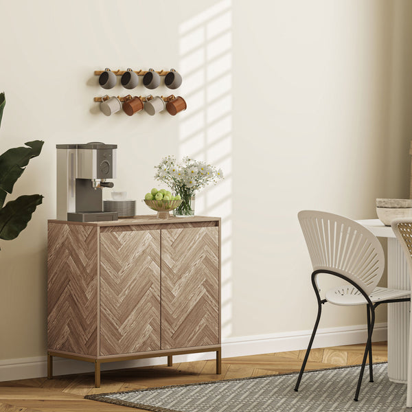 Sideboard with doors, adjustable shelf and steel legs, living room sideboard, oak