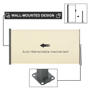 Retractable side awning, UV and wind resistant, cream white