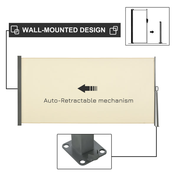 Retractable side awning, UV and wind resistant, cream white