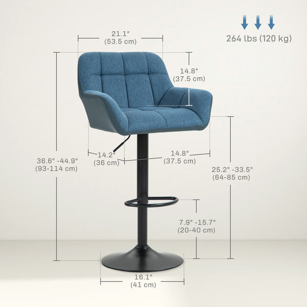 Set of 2 swivel bar stools with footrests