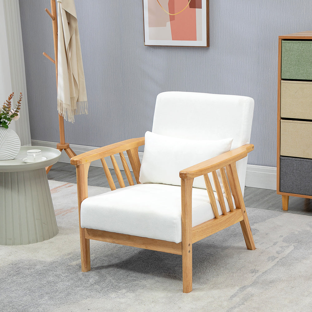 Upholstered armchair with rubberwood frame, white