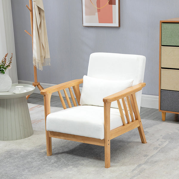 Upholstered armchair with rubberwood frame, white