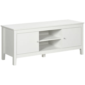 Modern TV stand for TVs up to 55 inches with cupboards and shelves, white