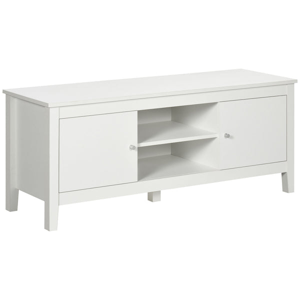 Modern TV stand for TVs up to 55 inches with cupboards and shelves, white