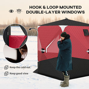 Insulated ice fishing shelter for 3 to 4 people, foldable, with oversized doors, windows, vents and carrying bag, for low temperatures down to -30 ℃.