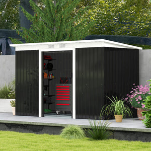 Galvanized steel garden shed with foundation kit, ventilation and doors, dark grey