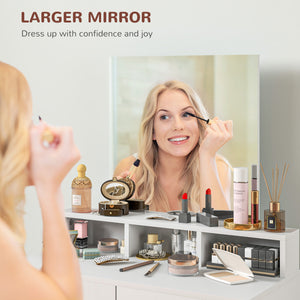 Dressing table with mirror, drawers and compartments, white