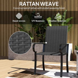 4-Piece Synthetic Rattan Dining Chairs with Steel Frame, Black