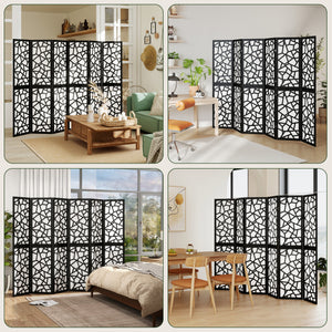 6-panel folding screen, 1.70 m, lightweight and foldable, geometric pattern, black