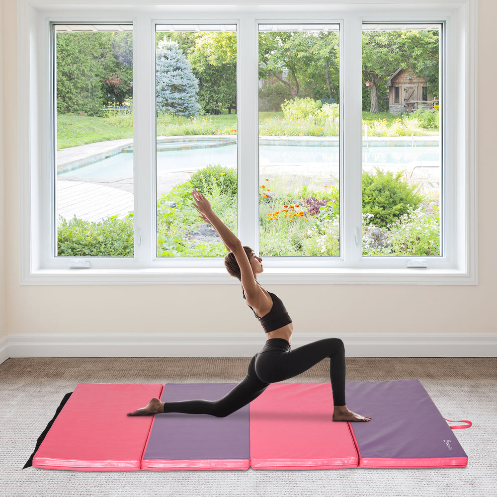 4'x6'x2'' Folding Gymnastics Mat with Carry Handles, Pink and Purple