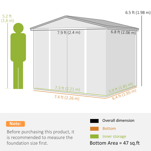 Galvanized steel garden shed with lockable doors and floor structure, teak color
