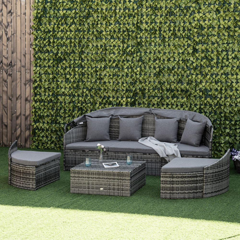 4-piece garden set in PE resin wicker, grey 