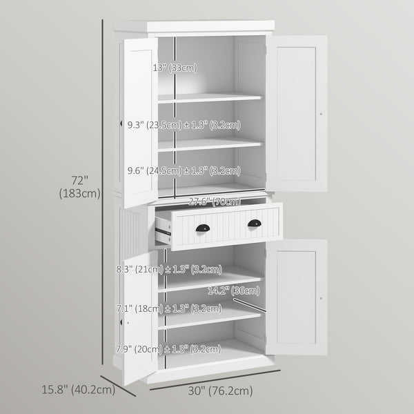 Kitchen Pantry, Freestanding Storage with Drawer, Doors, White