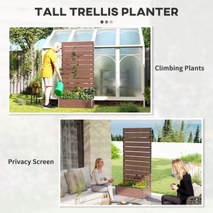 Raised planter with trellis for climbing plants, light brown