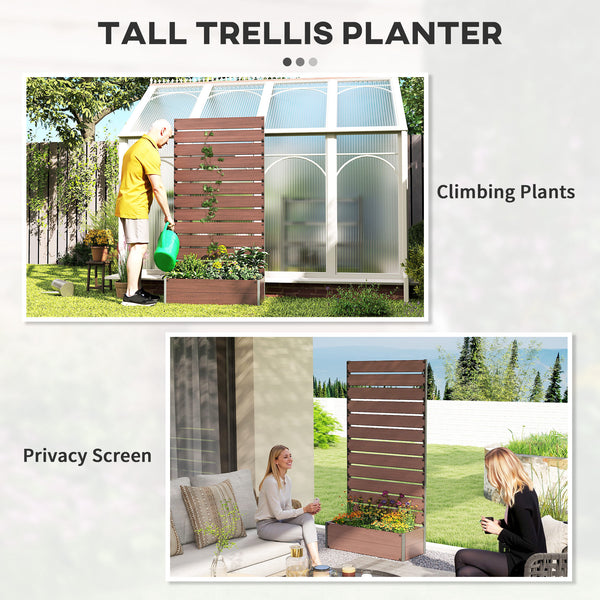 Raised planter with trellis for climbing plants, light brown