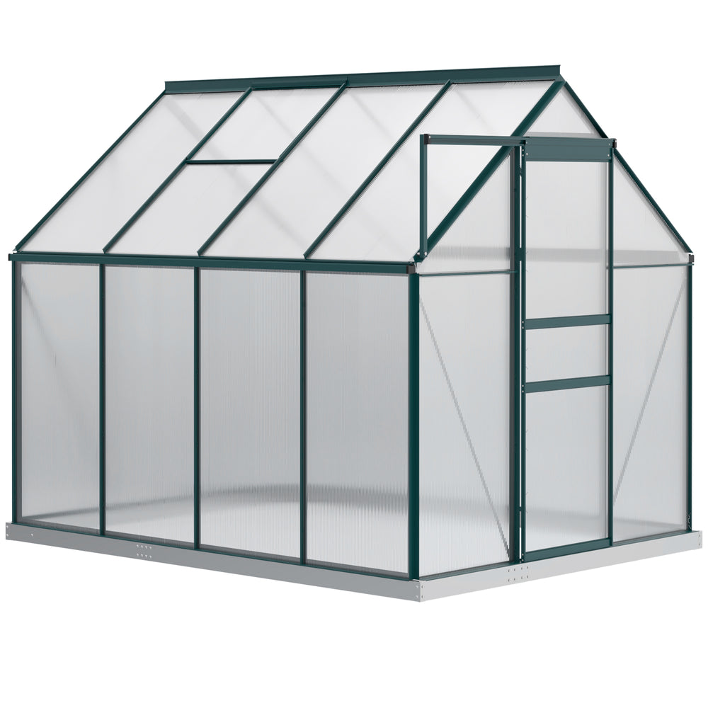 Polycarbonate greenhouse with adjustable ventilated roof and gutter