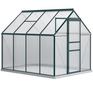 Polycarbonate greenhouse with adjustable ventilated roof and gutter