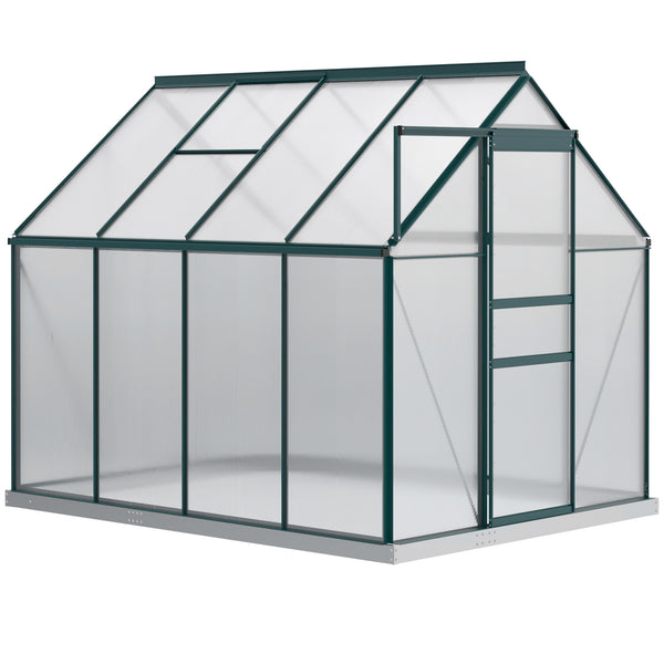 Polycarbonate greenhouse with adjustable ventilated roof and gutter