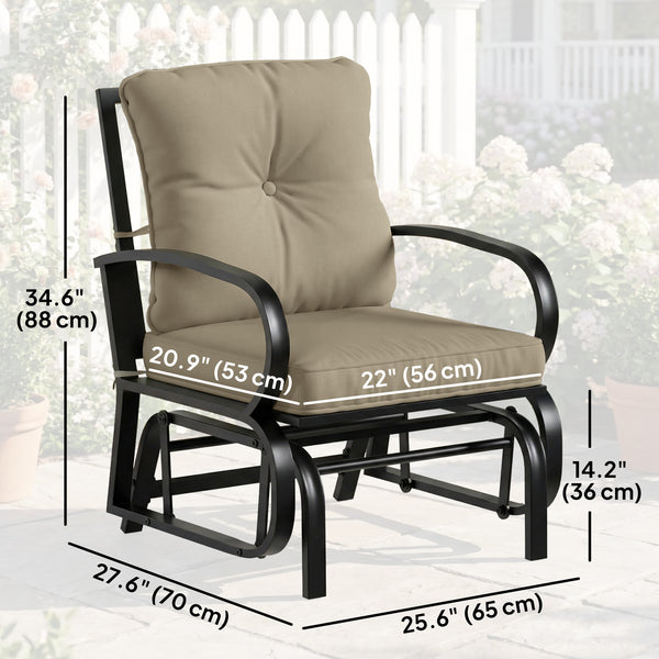 Rocking armchair with cushions, steel frame, curved armrests, beige