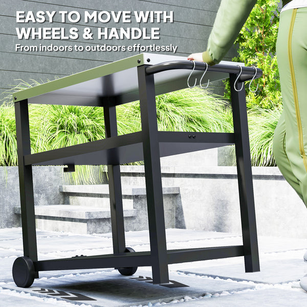 3-shelf stainless steel kitchen trolley with hooks, anthracite grey