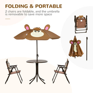 Folding picnic table and chairs set with removable parasol, brown
