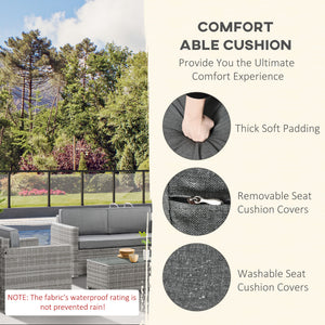 4 Pieces Patio Wicker Sofa Set, Outdoor PE Rattan Extra Wide Seat Conversation Furniture w/ Tempered Glass Table-top & Thick Padded Cushion for Garden, Backyard, Lawn, Mixed Grey