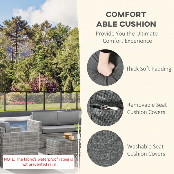4 Pieces Patio Wicker Sofa Set, Outdoor PE Rattan Extra Wide Seat Conversation Furniture w/ Tempered Glass Table-top & Thick Padded Cushion for Garden, Backyard, Lawn, Mixed Grey