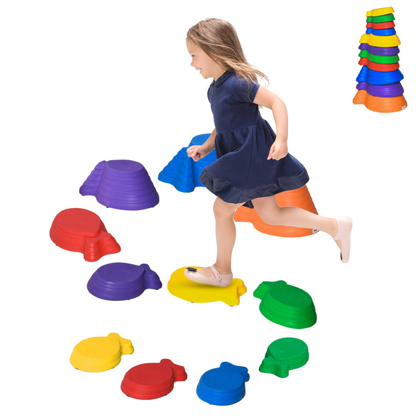 Set of 11 non-slip fish-style children's balancing stones